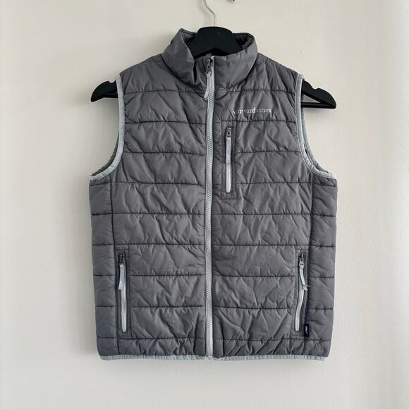 Vineyard Vines Gray Puffer Vest Zip Up Boys Size Medium Zipper Pockets - Picture 1 of 6